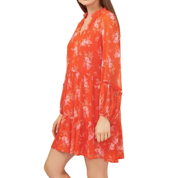 Vince Camuto Womens S Orange & Pink Flowy Three Tier Mini Dress NWT - Picture 3 of 4
